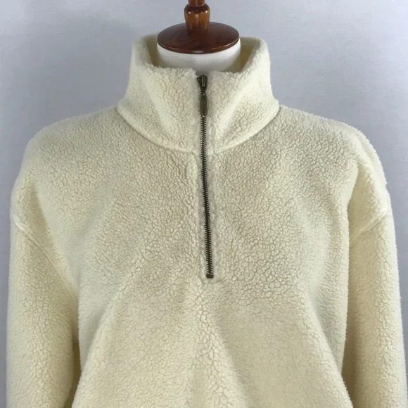 Liz Claiborne Cream Colored Sherpa Half Zip Faux Sherling Jacket - Picture 3 of 14